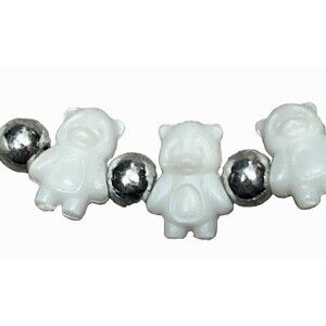 Gummy Bear White Silver Bead Bracelet Stretch Teddy Polar Lightweight Plastic